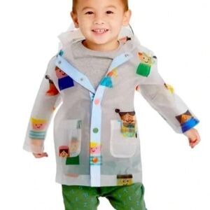 Christian Robinson Little People print clear hooded rain jacket size 2T
